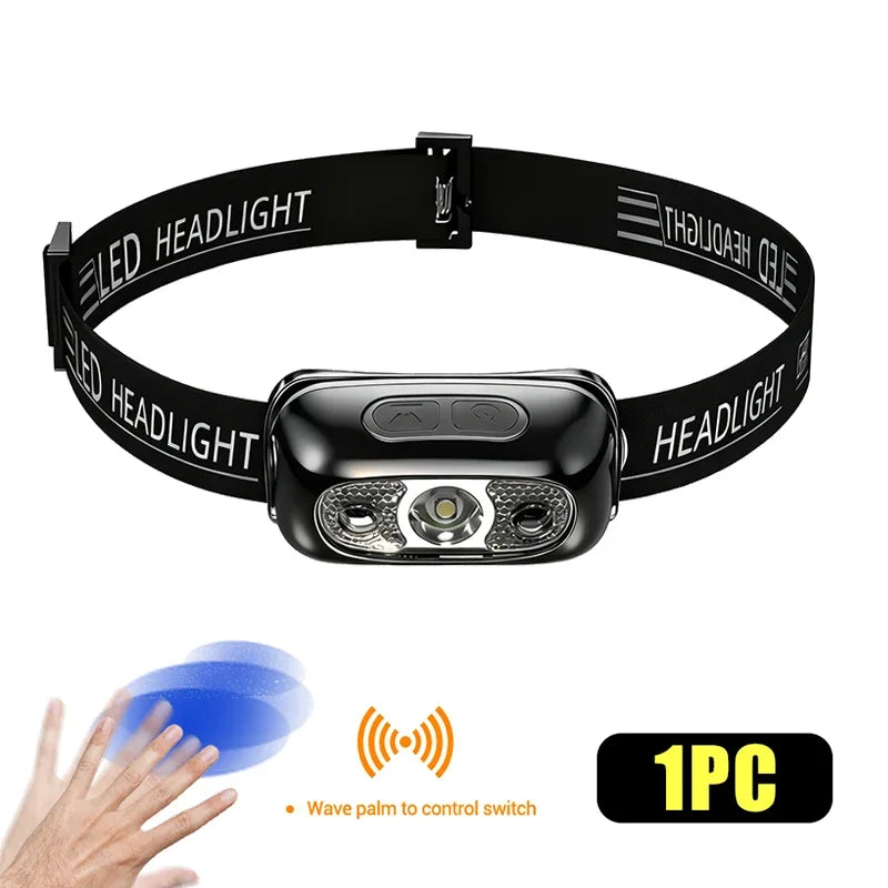 Linterna Frontal LED Impermeable | 250LM | Sensor de Movimiento | Carga USB-C | Pesca y Exterior