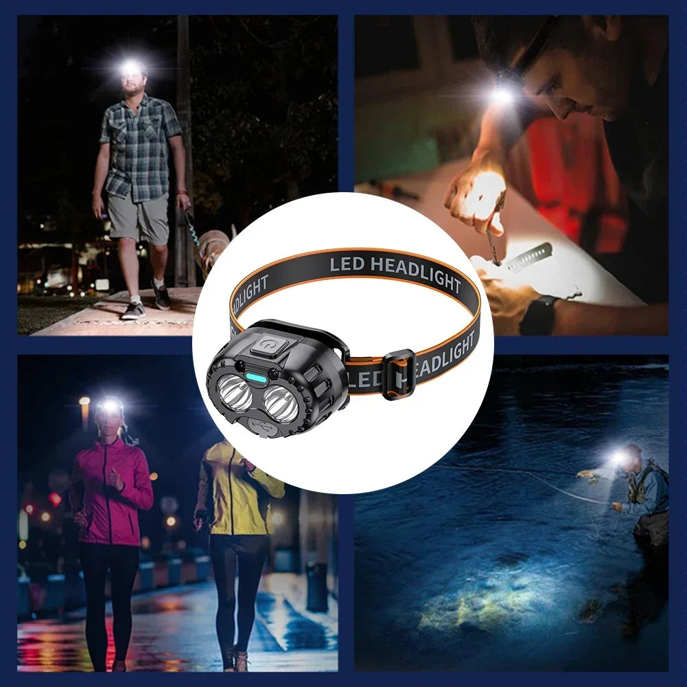 Linterna Frontal LED Impermeable | 250LM | Sensor de Movimiento | Carga USB-C | Pesca y Exterior