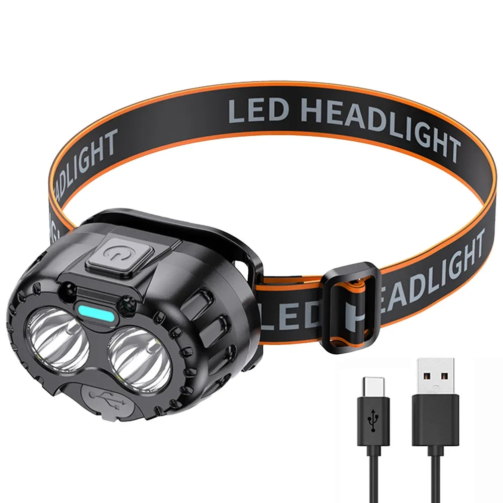 Linterna Frontal LED Impermeable | 250LM | Sensor de Movimiento | Carga USB-C | Pesca y Exterior