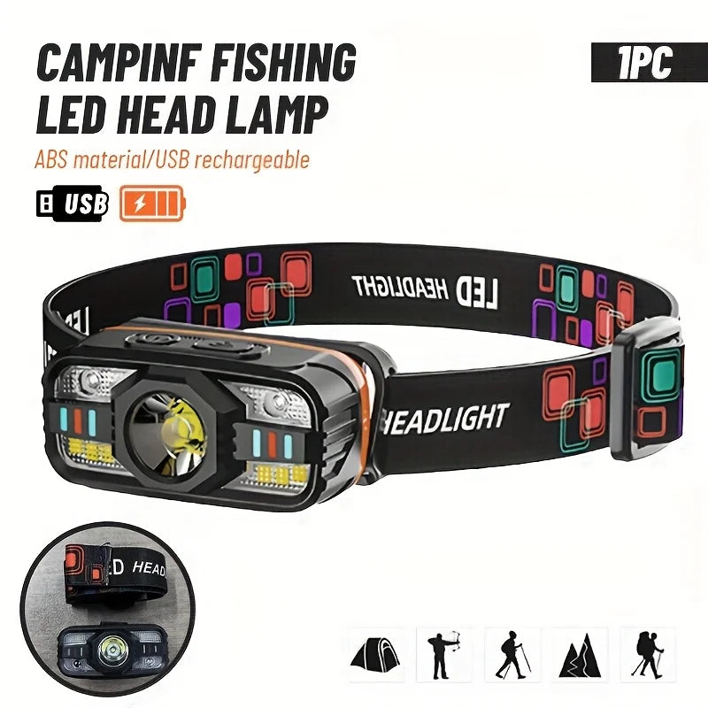 Linterna Frontal LED Impermeable | 250LM | Sensor de Movimiento | Carga USB-C | Pesca y Exterior
