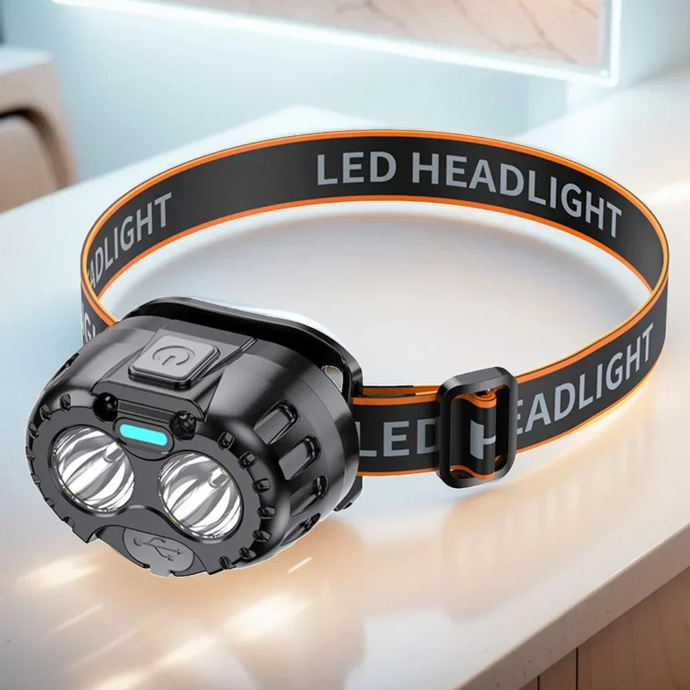 Linterna Frontal LED Impermeable | 250LM | Sensor de Movimiento | Carga USB-C | Pesca y Exterior