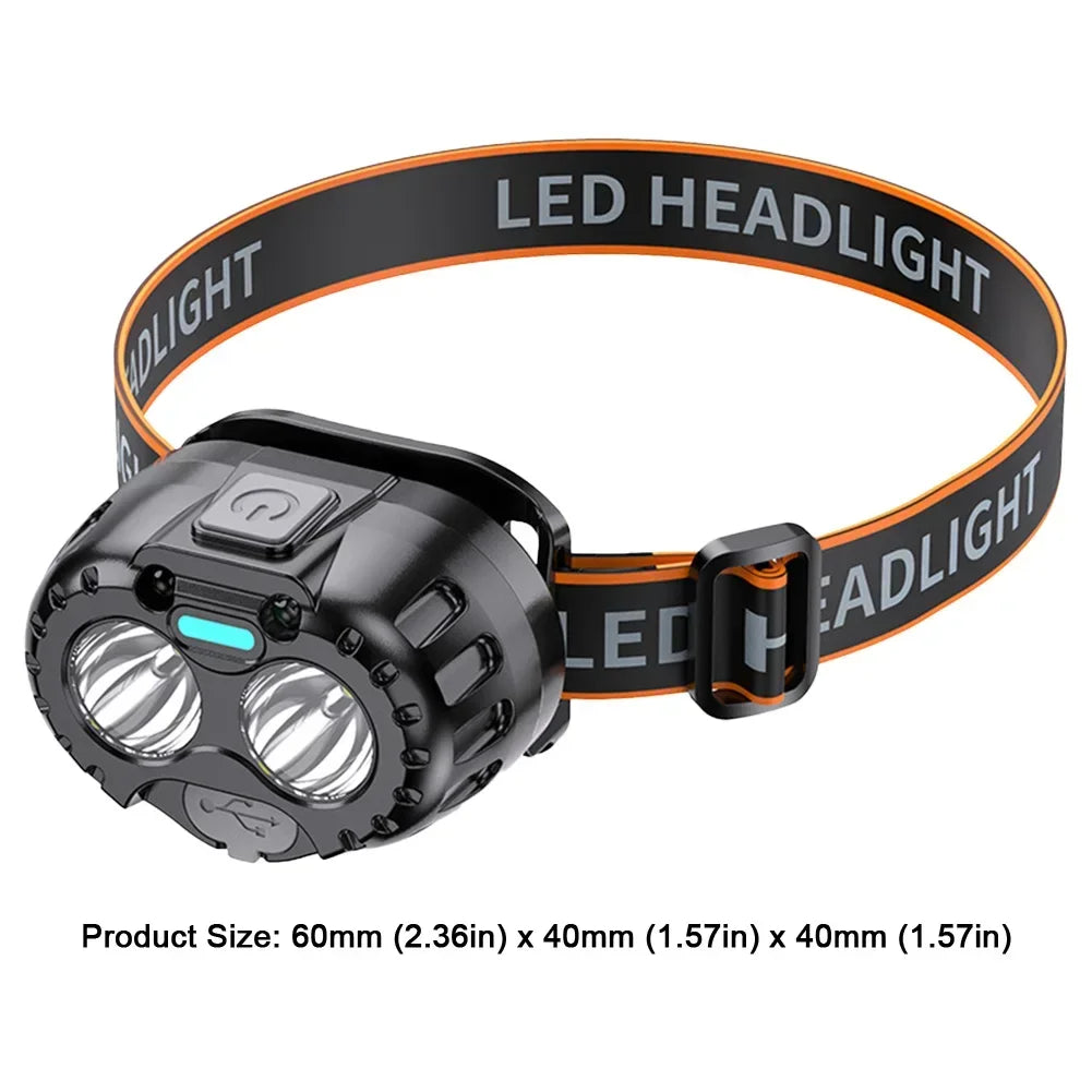 Linterna Frontal LED Impermeable | 250LM | Sensor de Movimiento | Carga USB-C | Pesca y Exterior